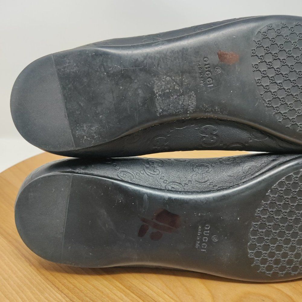 GUCCI ❤️💚 Guccissima Leather Web Stripe Ballet Flats Womens Size9.5 Blk 253315 - Picture 10 of 15